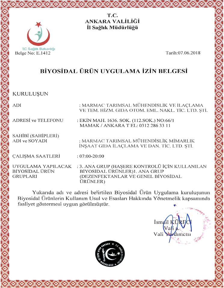 marmac biyosidal ürün uygulama izin belgesi